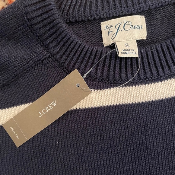 J. Crew Navy and White Stripe Crew Sweater - Picture 6 of 8